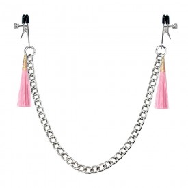 Зажимы на соски с розовыми кистями Tassel Nipple Clamp With Chain