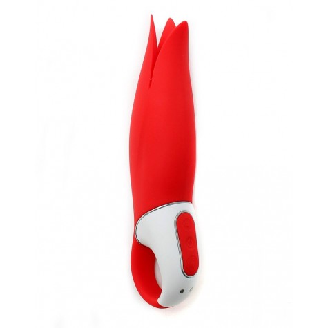 Красный вибратор Satisfyer Vibes Power Flower с лепестками - 18,8 см.