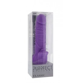 Фиолетовый вибратор с лепестками в основании PURRFECT SILICONE CLASSIC 7INCH PURPLE - 18 см.